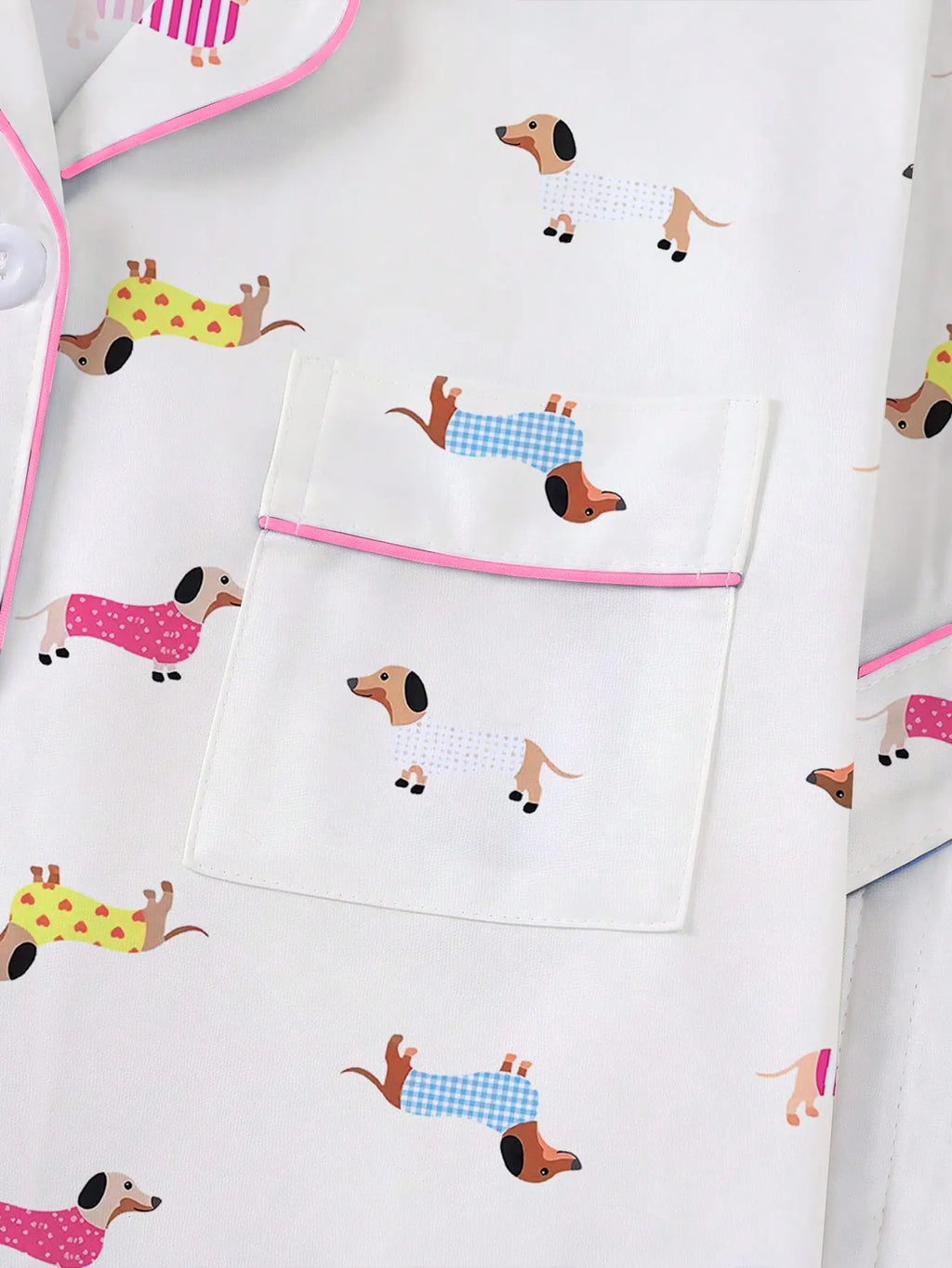 2pcs Women's Pajama Set, Dachshund Puppy Print, Women's Loungewear, Spring/Summer Holiday Outfit, Short Sleeve Lapel Top And Shorts Set Suitable For Outdoor Wear