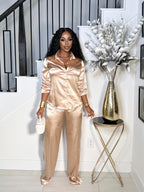 SO SILKY BUTTON DOWN PANTS SET (FRAPPE)