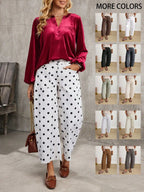 Coffee Color Patch Pocket Lantern Jeans, Casual Comfy Jeans, High Waist Loose Fit Retro Vacation Style Casual Pants