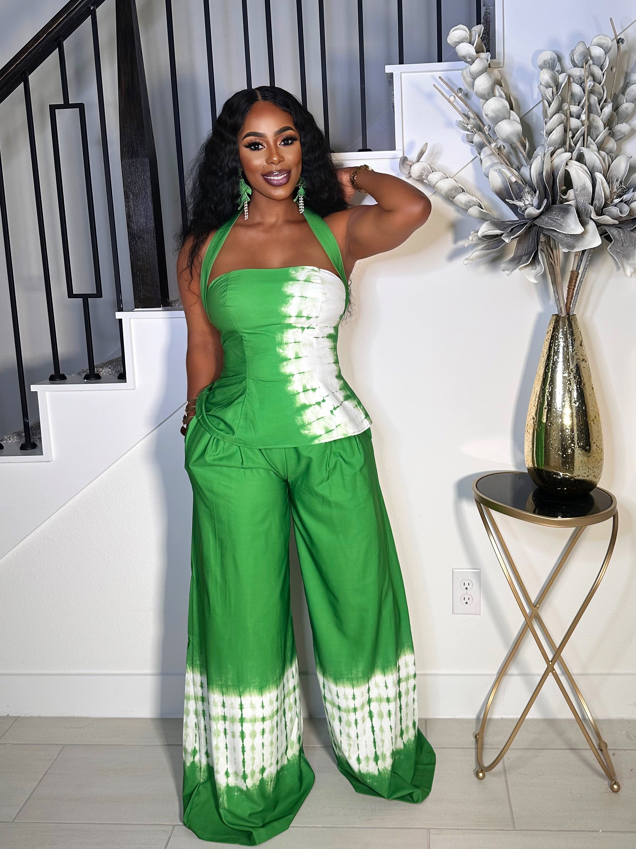 BOSSY VIBE TIE DYE PANTS SET (GREEN)
