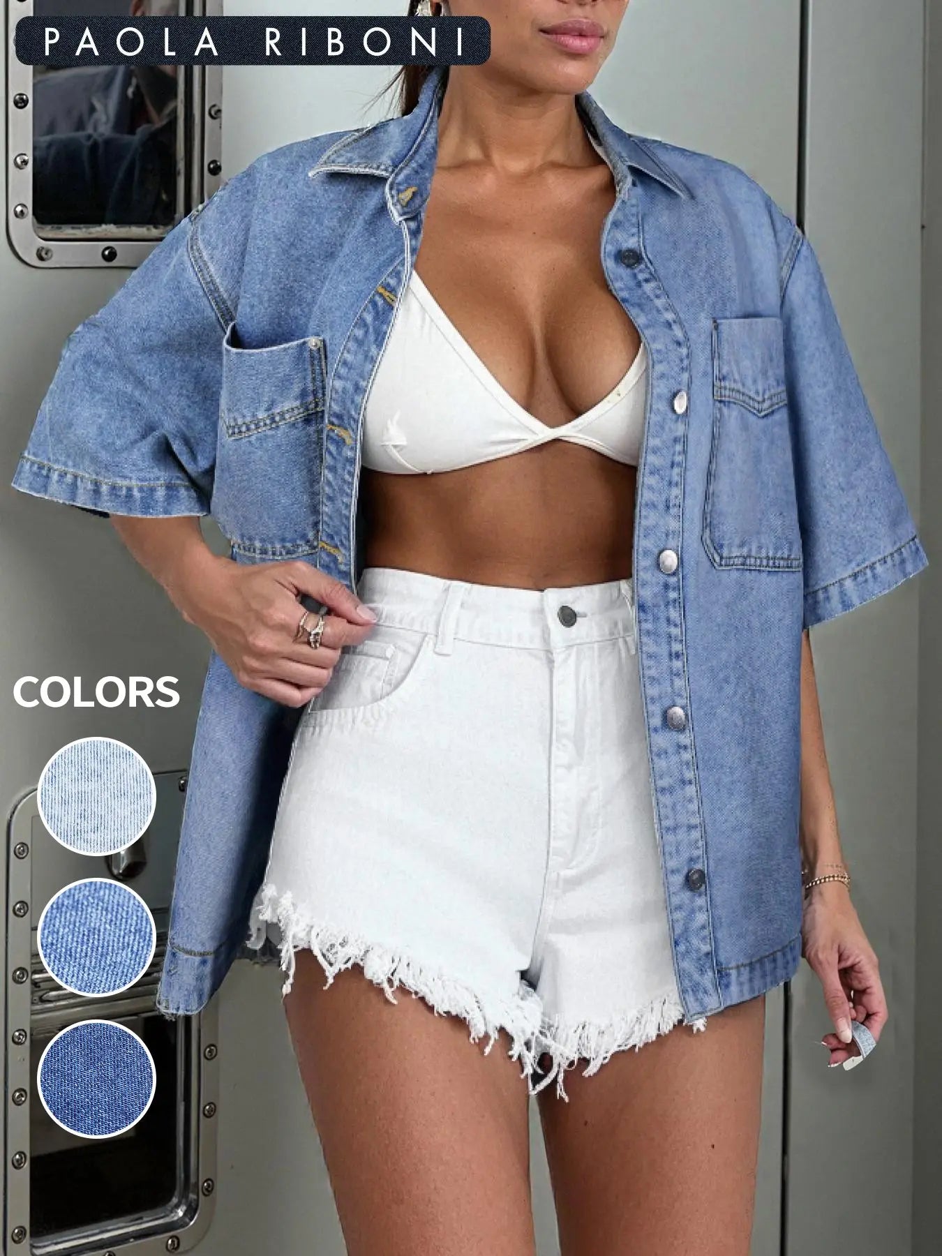 Short Sleeve Light Wash Denim Jacket for Women, Classic Casual Button Down Denim Jacket with Chest Pockets, Fashion Women's Clothing for Daily Wear, Vintage Western Trucker Jacket Coats