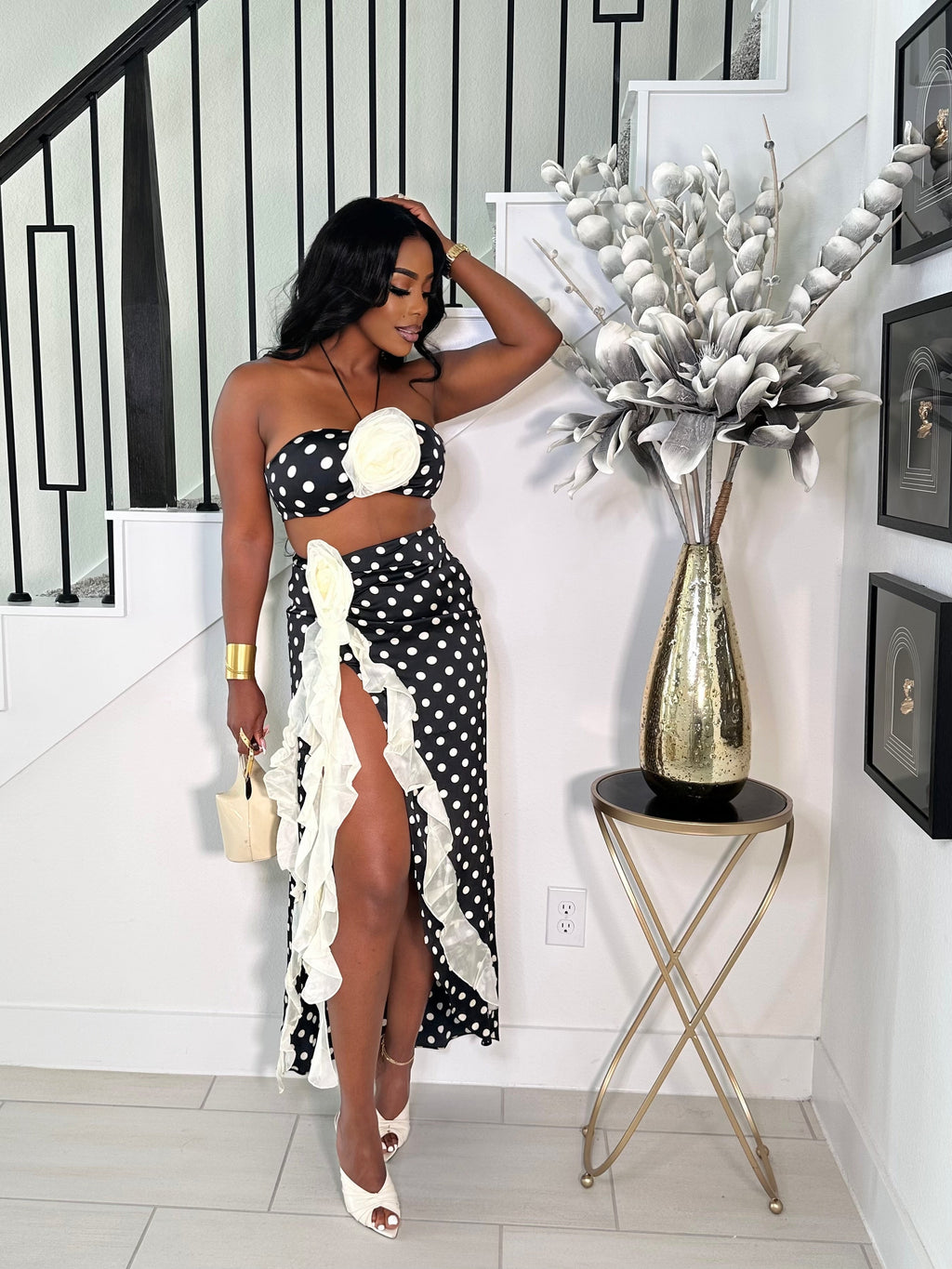QUEEN ROSE POLKADOT RUFFLE SKIRT SET