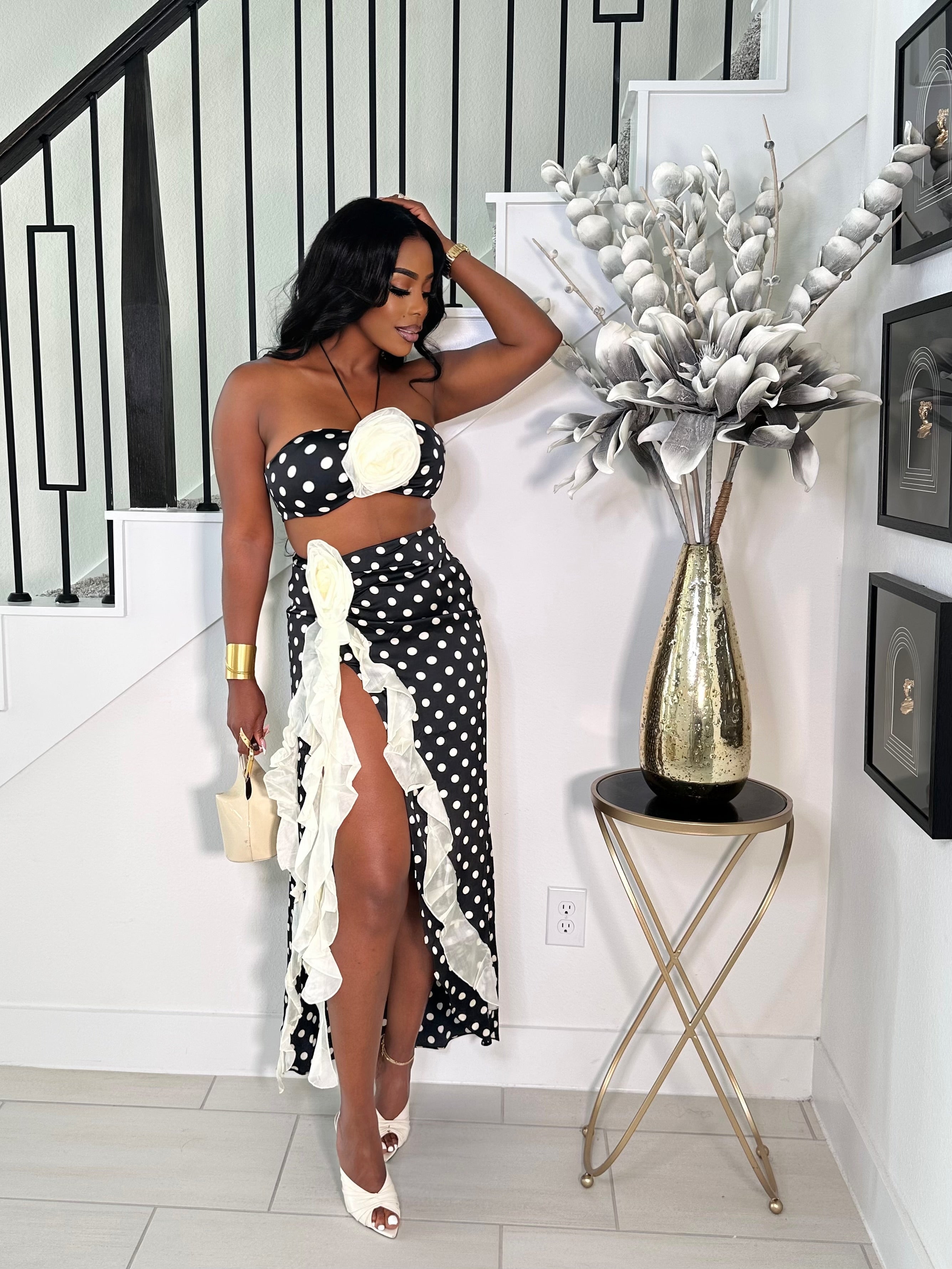 QUEEN ROSE POLKADOT RUFFLE SKIRT SET