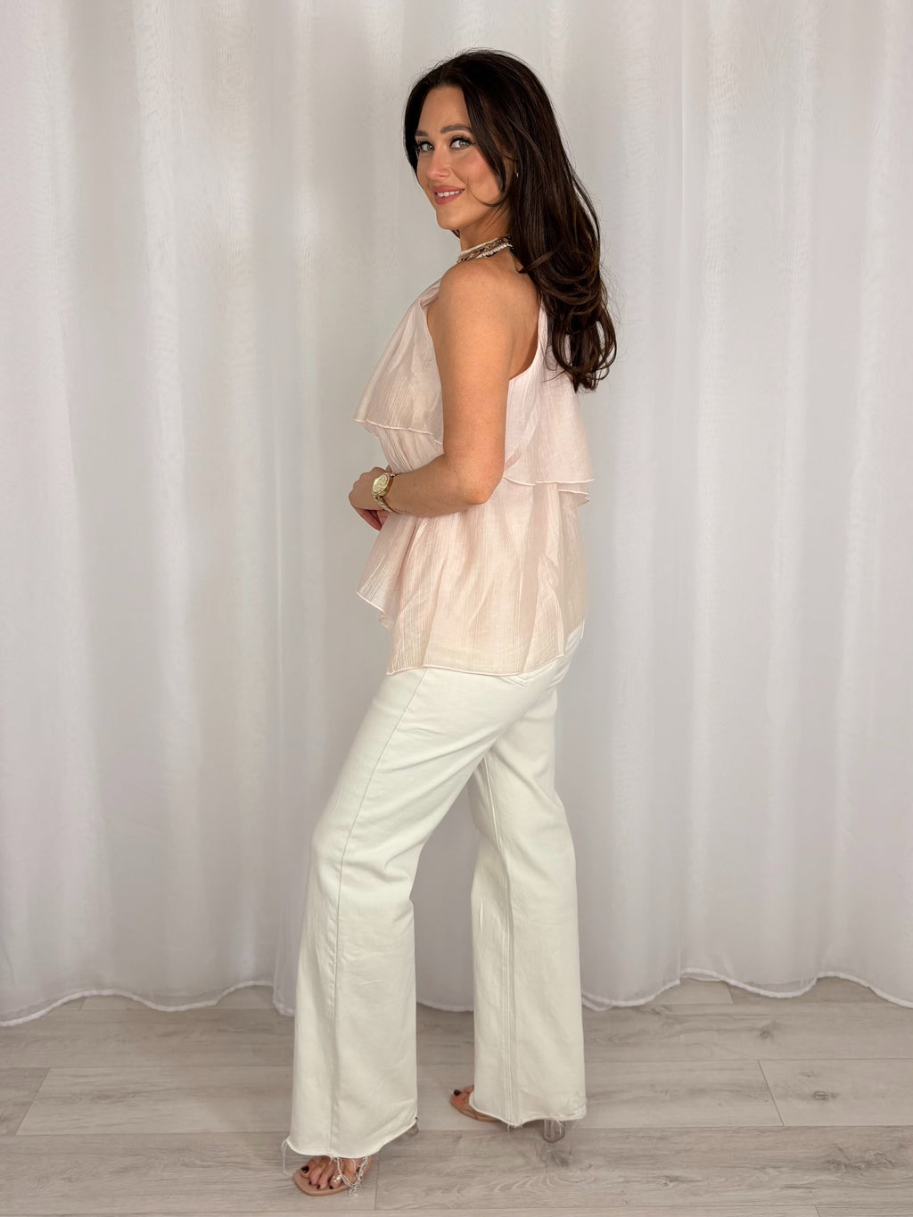 Racer Style Beaded Detail Floaty Ruffle Top (2 Colours)
