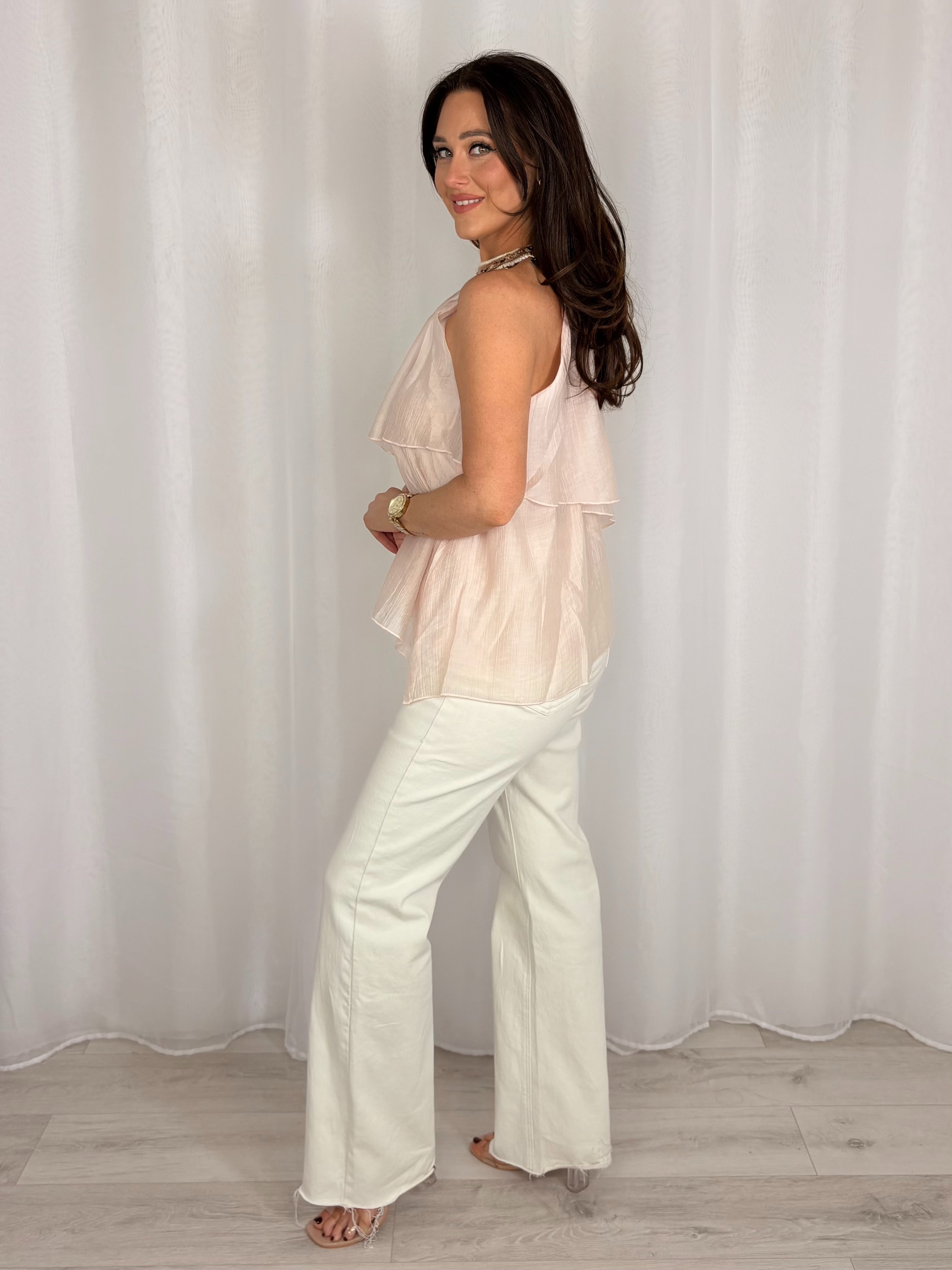 Racer Style Beaded Detail Floaty Ruffle Top (2 Colours)