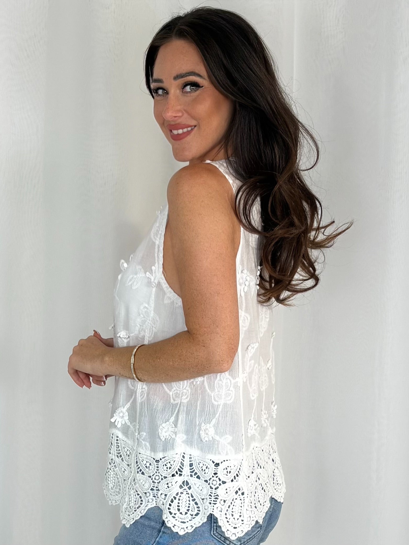 Crochet Flower Detail Top (7 Colours)