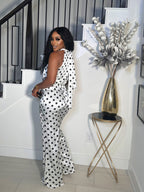 POLKA DOT SELF TIE  SILK JUMPSUIT