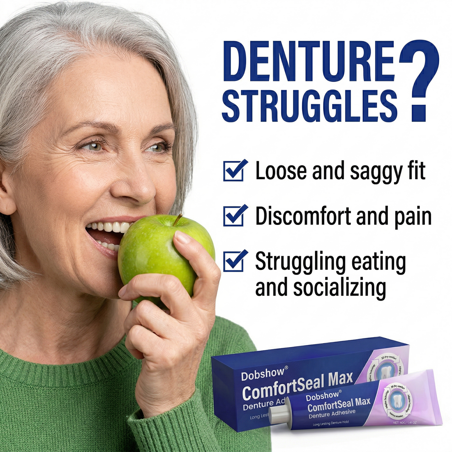 🦷🔥Dobshow® ComfortSeal Max Denture Adhesive—🧑‍⚕️✅96-hour long-lasting, heat adaptive technology