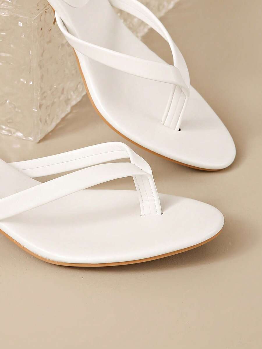 Square Toe Wide Foot Thong Sandals With Thin Heel, Versatile Outdoor Wear Thin Heel Thong Flip Flops For Women, Chic & Elegant