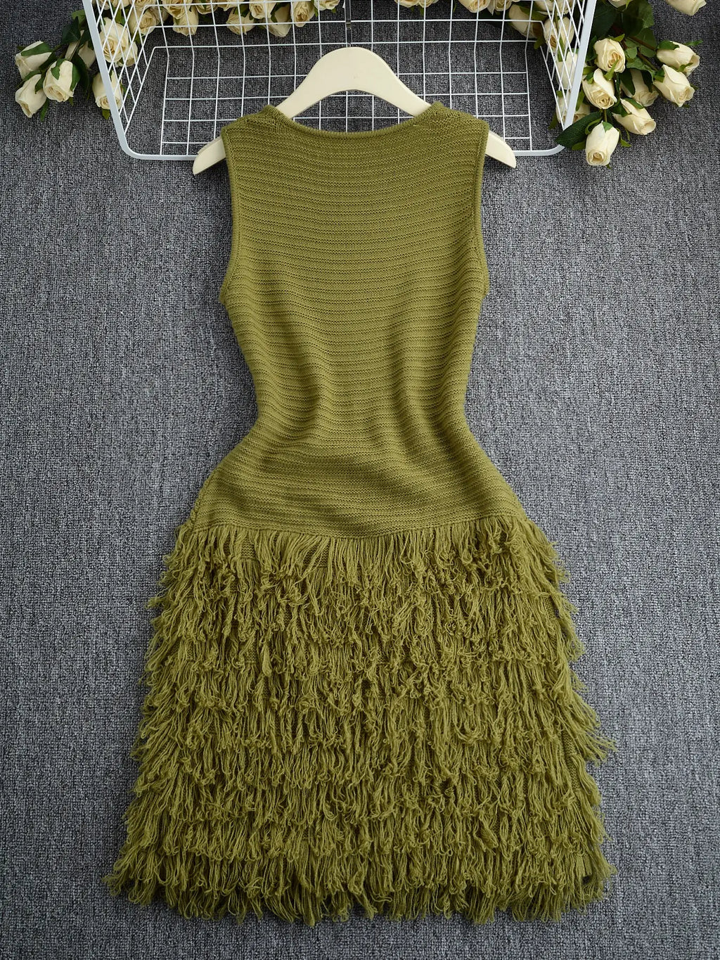 Elegant Knitted Bodycon Dress, Summer Vacation Fringe Skirt