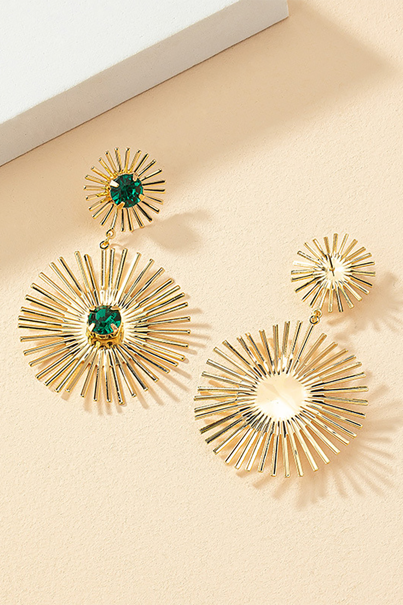 Rhinestone Decor Metal Sunflower Dangle Earrings