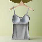 Women's Spring Summer 2-In-1 Bra Cup Tank Top, Adjustable Straps, Fresh&Comfortable Plain Inner Layer, Sleeveless Fitted Soft Vest,Home&Sleep