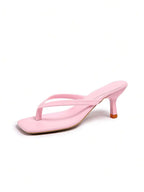 Square Toe Wide Foot Thong Sandals With Thin Heel, Versatile Outdoor Wear Thin Heel Thong Flip Flops For Women, Chic & Elegant