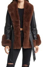 Clearance Sale*KENZY FUR TRIM PEPLUM MOTO IN BLACK BROWN