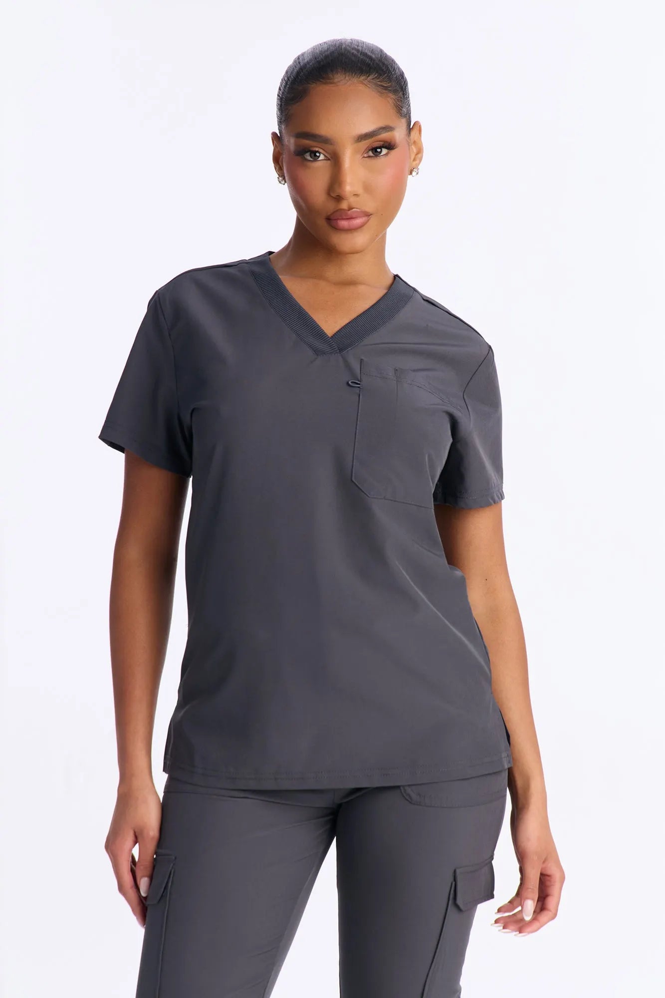 4 Way Stretch 2 Front Pocket Scrubs Rib Jogger Set - Mauve