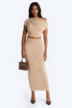 Alana One Shoulder Sweater Maxi Dress - Black