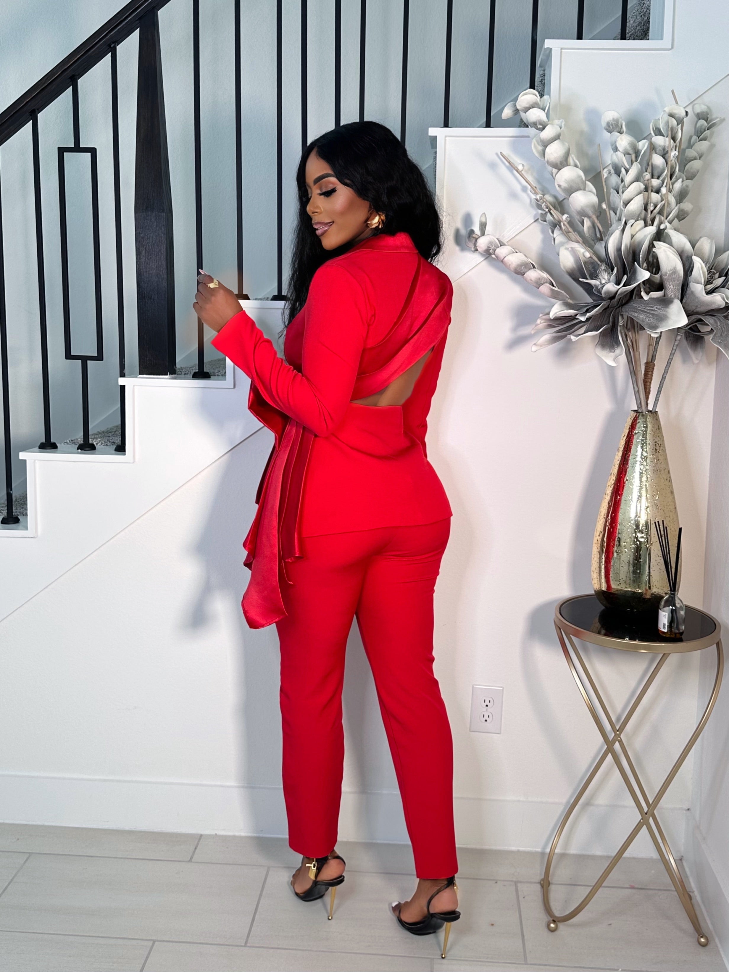 TOP FASHION CUTOUT BLAZER PANT SET
