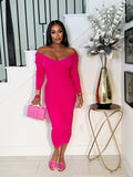 HUG ME LONG SLEEVES MAXI DRESS (FUCHSIA)
