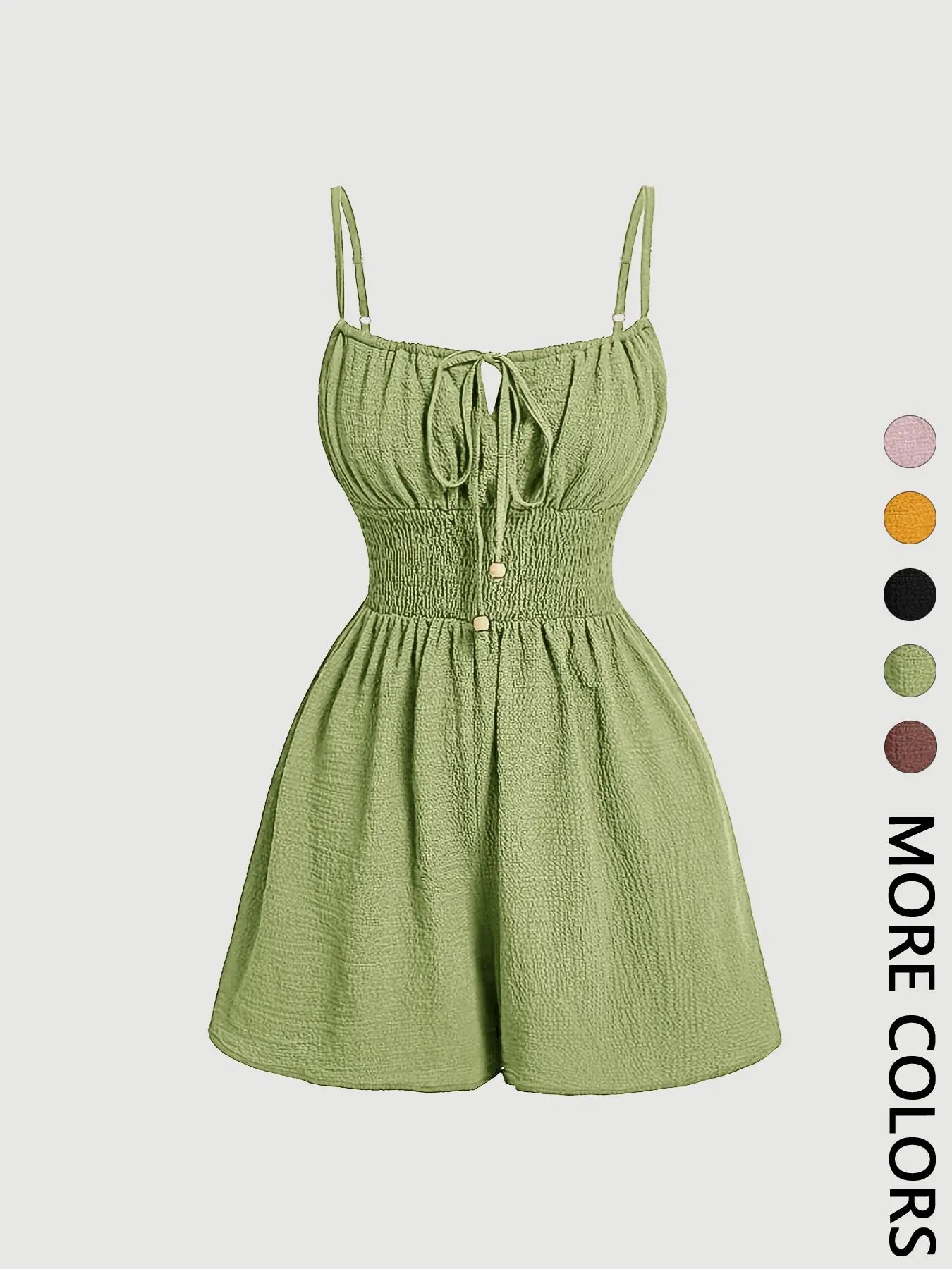Women's Casual Sleeveless Romper with Front Tie and Elastic Waist