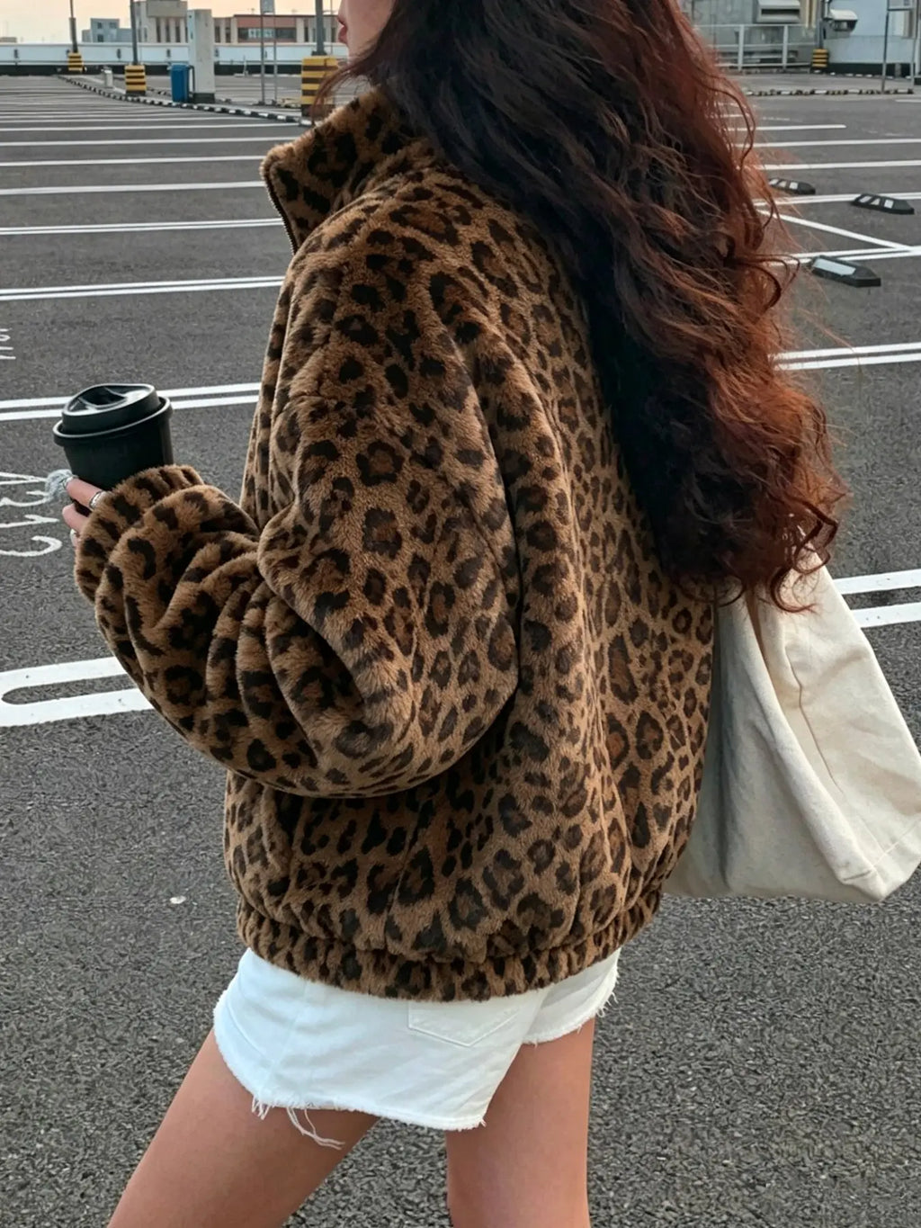 Thick Plush Leopard Print Fashion Retro Casual Long Sleeve Zipper Cardigan, High Neck Jacket, Unisex, Couples Wear, Winter Essential