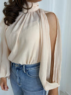 High Neck Tie Back Floaty Open Sleeve Top (3 Colours)