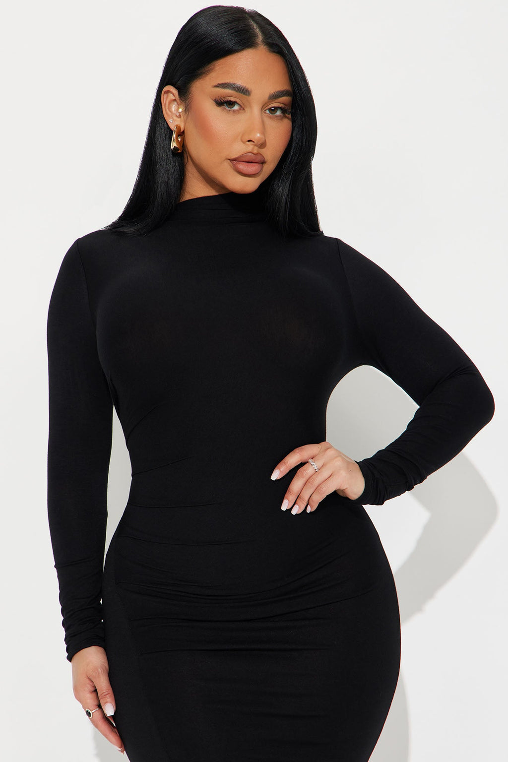 Lana Long Sleeve Midi Dress - Black
