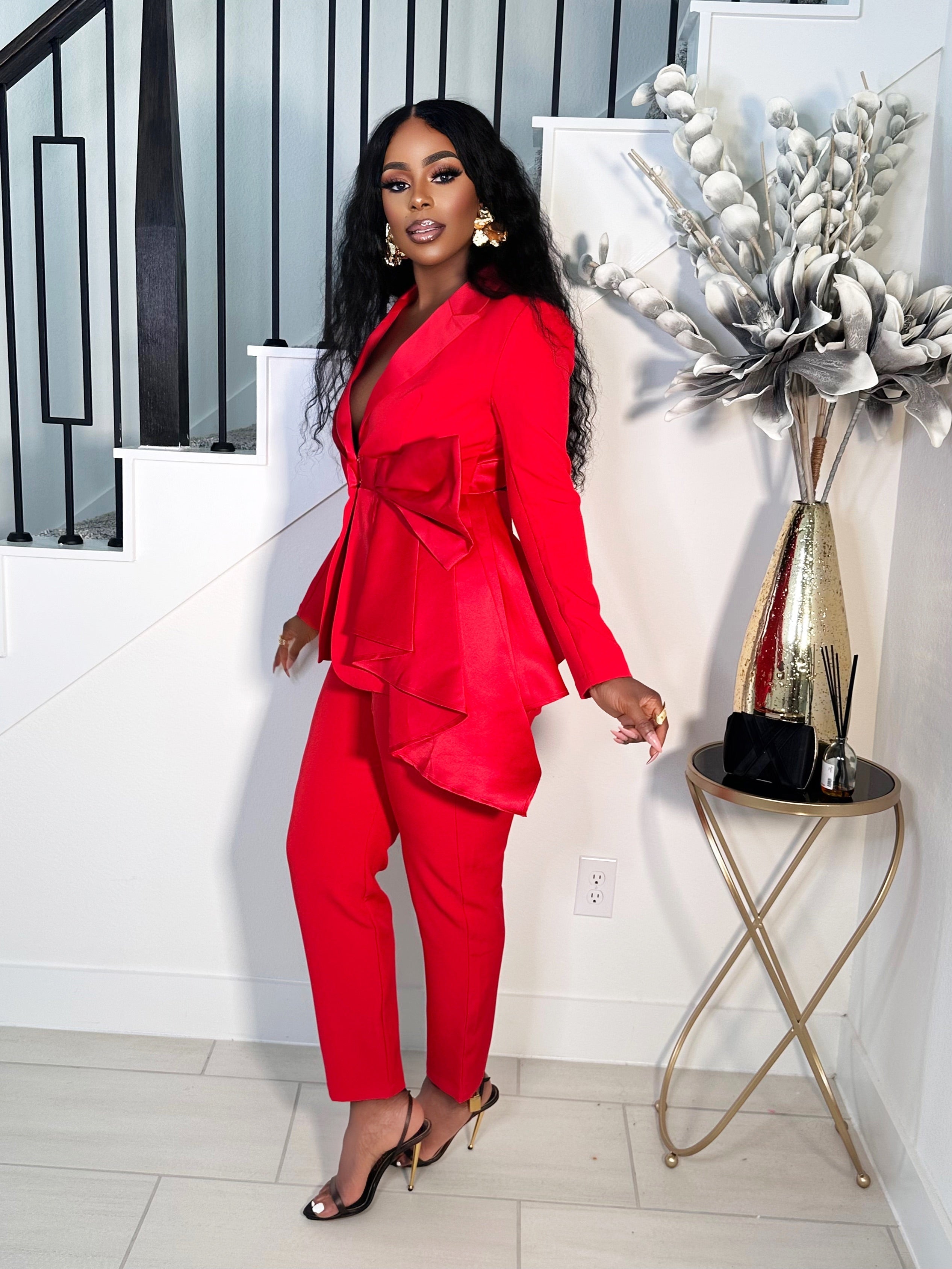 TOP FASHION CUTOUT BLAZER PANT SET