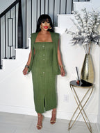 KYLIE 2 PIECE BUTTON DOWN KNIT DRESS (OLIVE)