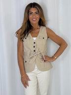Beige Military Tie Up Waistcoat