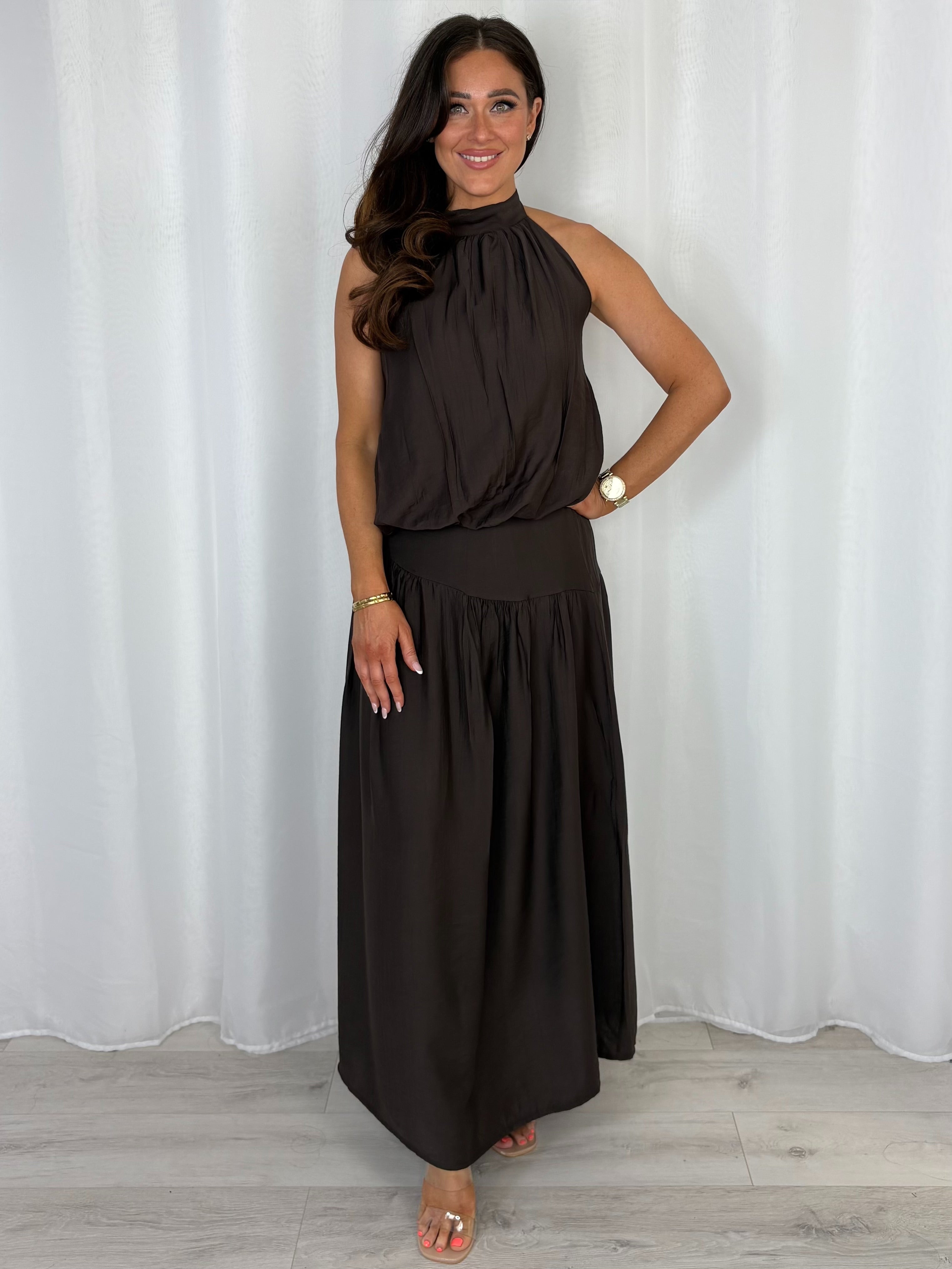 Halter Neck Balloon Style Top And Maxi Skirt Co-Ord (5 Colours)