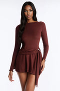 Priscilla Belted Sweater Mini Dress - Brown
