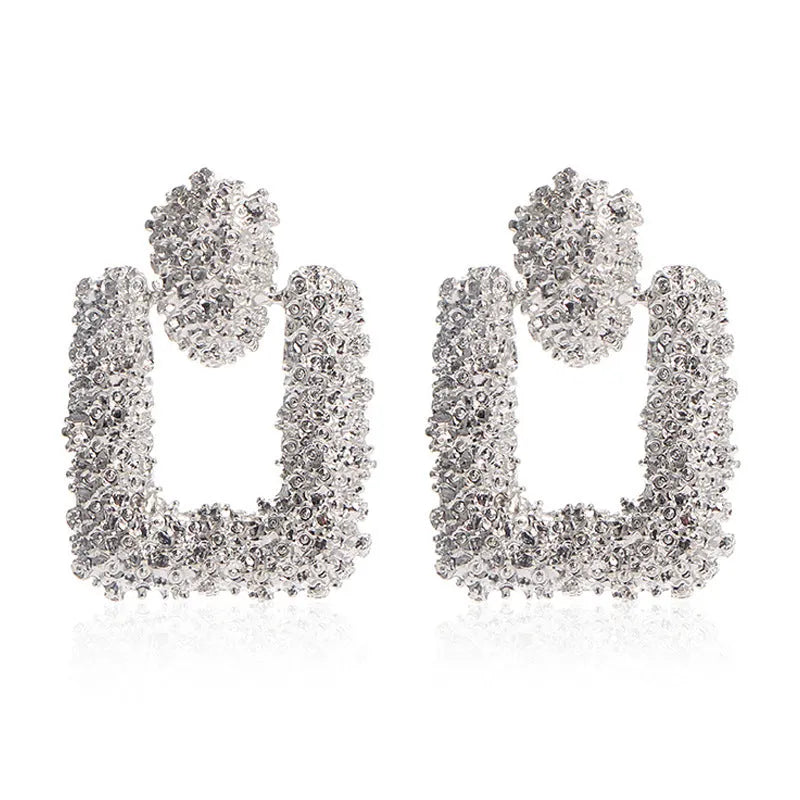 Geometric Frosted Stud Earrings Exaggerated Irregular Embossed Retro Ear Rings