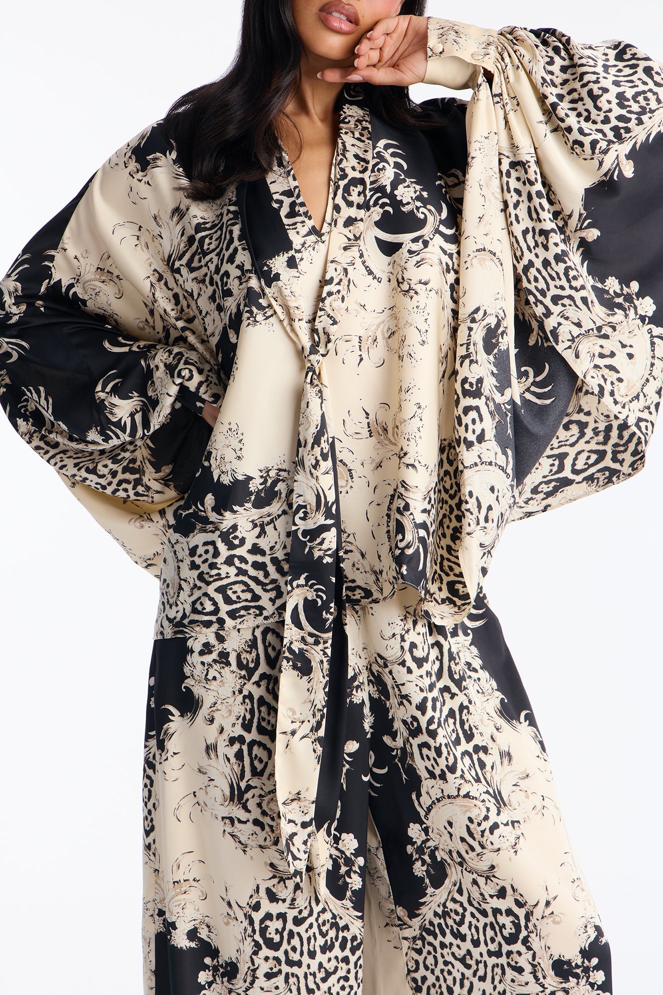 Fierce Flow Satin Pant Set - Cream/combo
