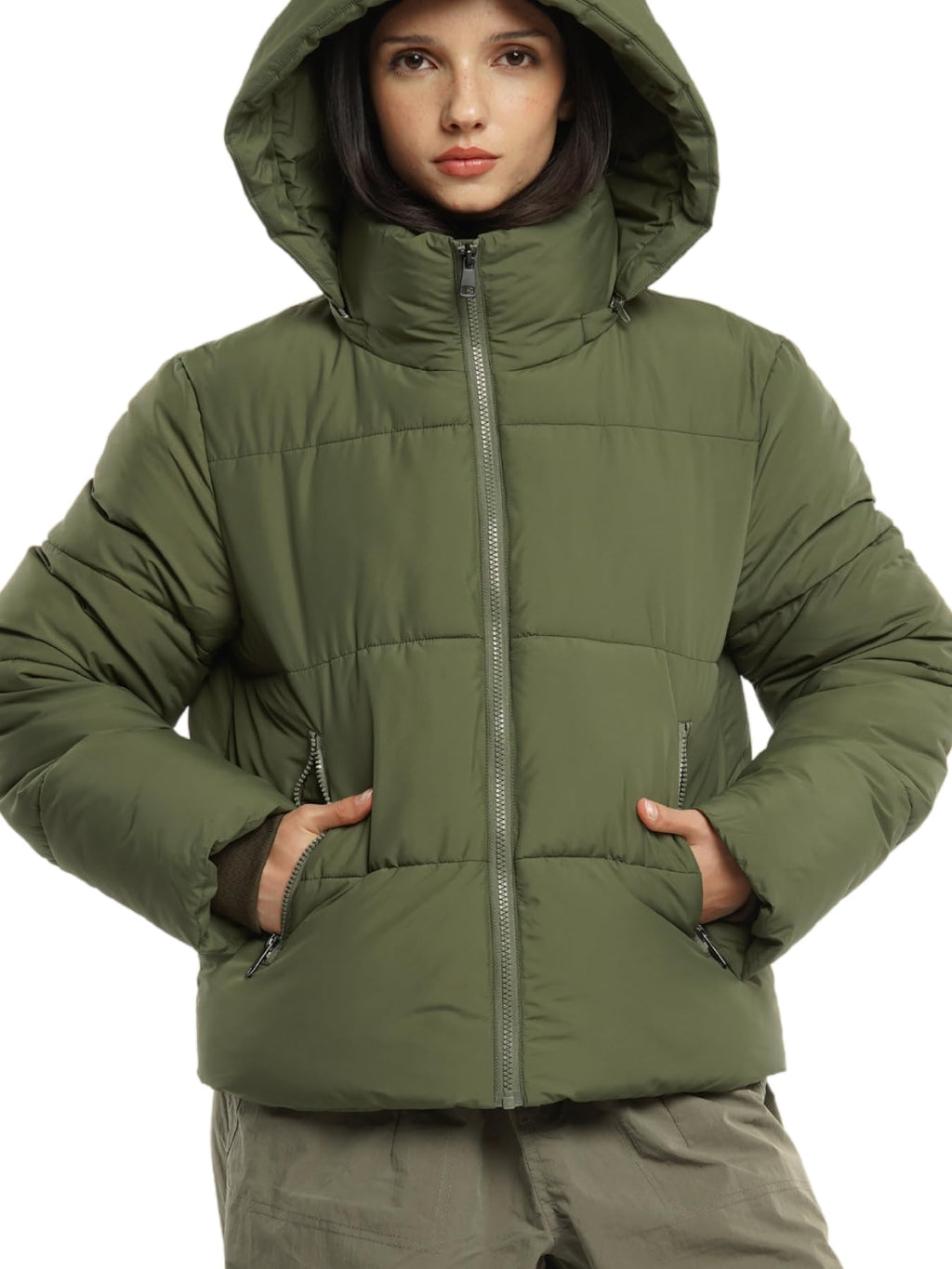 Warm Core Premium Short Puffer Jackets with Removable Hood & Optional Faux Fur Linging, Lady Casual Outerwear Longsleeves Zip Pockets Warm Quilted Coat