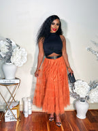 THINK TULLE MIDI SKIRT (RUST)