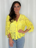 Button Up V-Neck Crochet Bell Sleeve & Crochet Top (2 Colours)