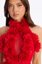 Kennedy 3D Floral Mock Neck Jumpsuit - Red