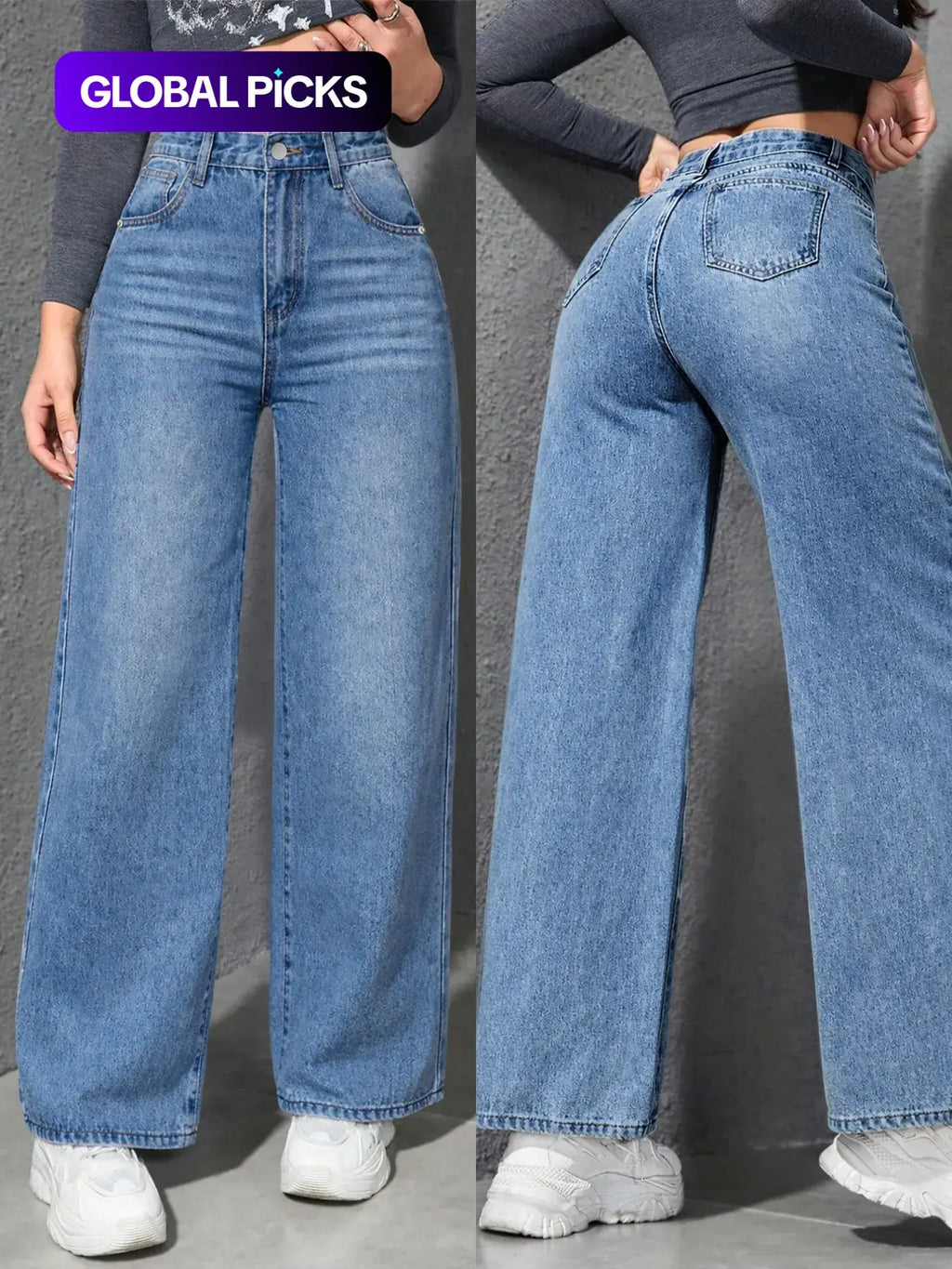 Spring Summer High Waist Elastic Women's Jeans, Washed Blue Casual Wide Leg Pants, Fitted H-Type Denim for Daily Commute and Vacation