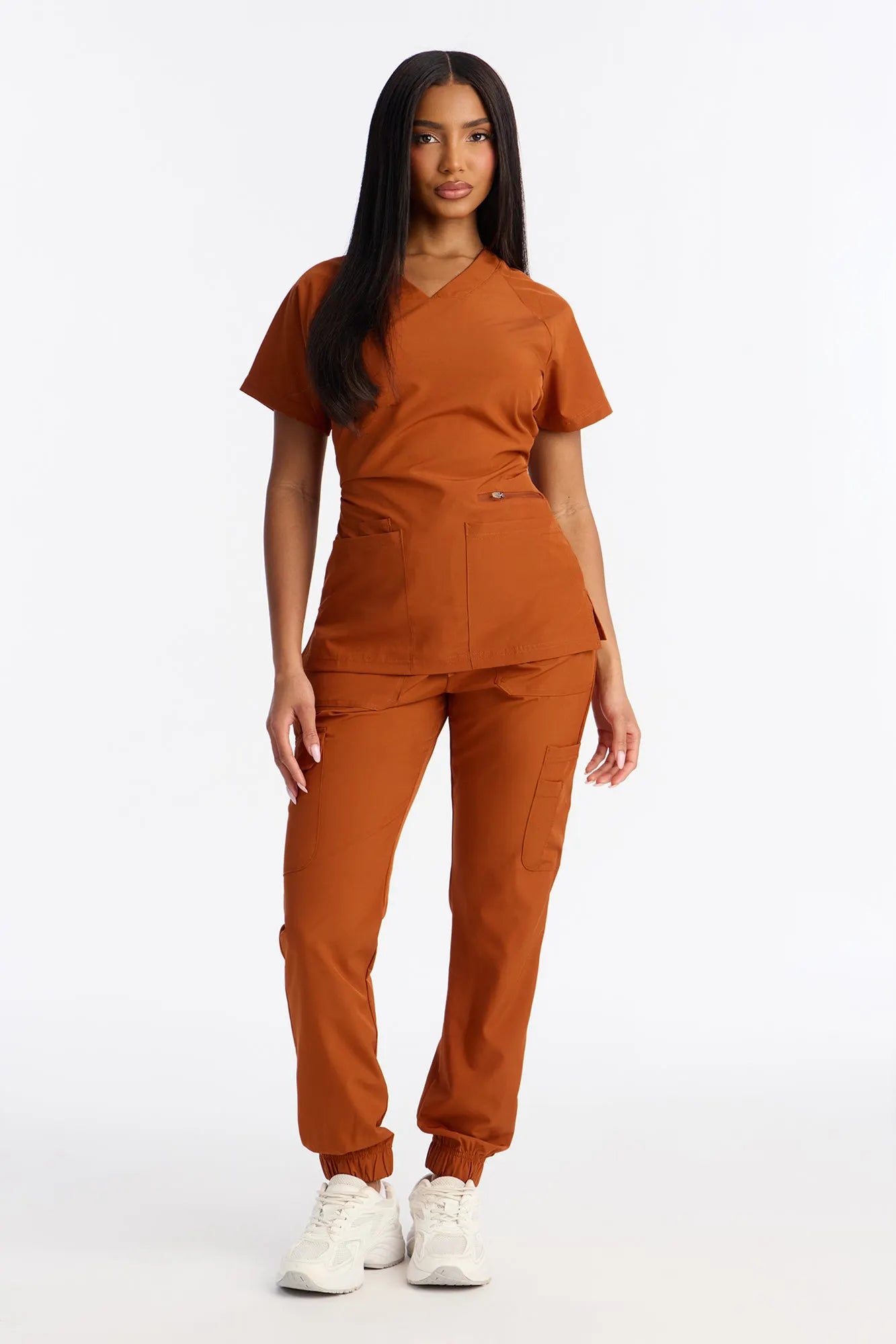 4 Way Stretch 2 Front Pocket Scrubs Rib Jogger Set - Mauve