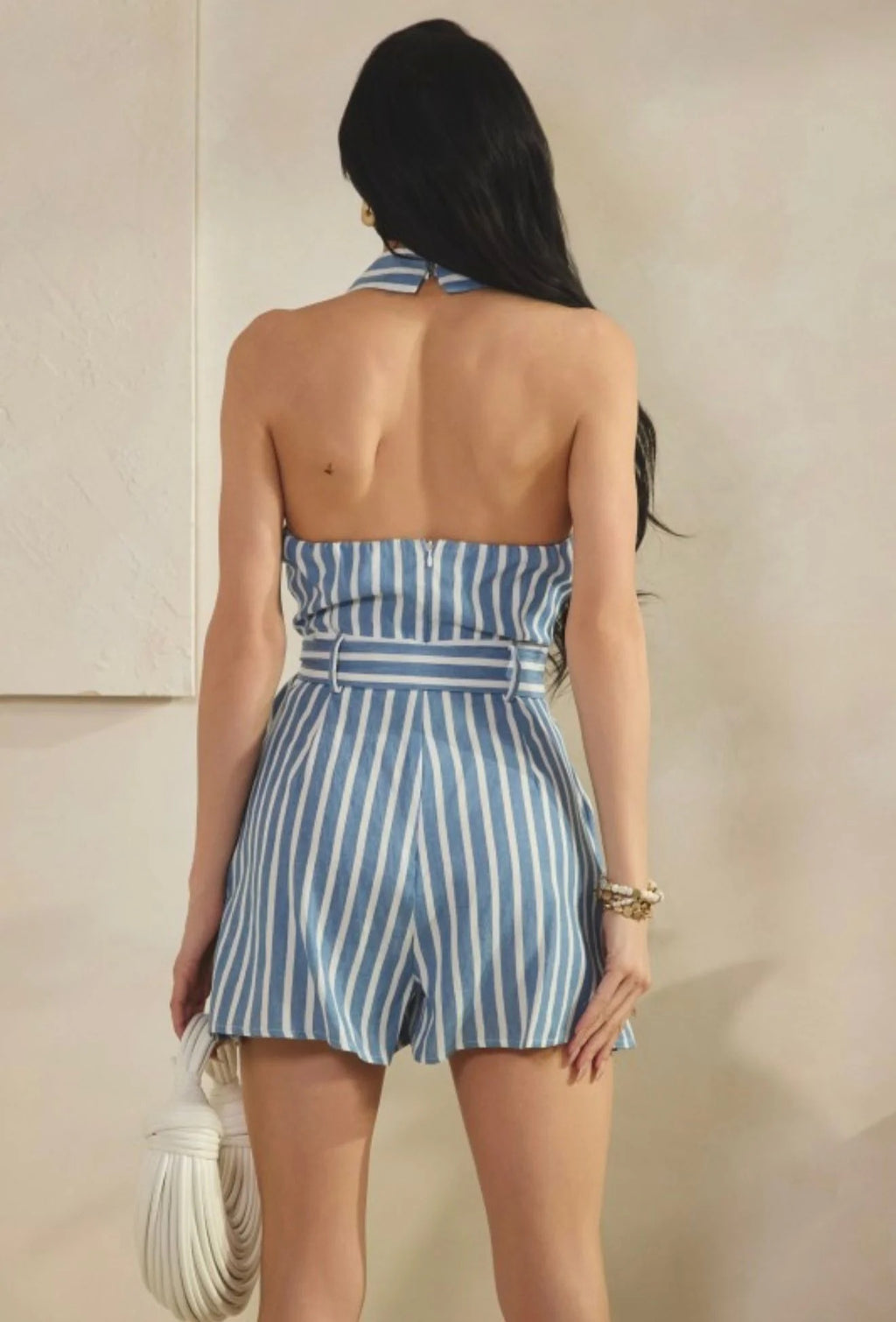 Striped Halter Belted Playsuit
