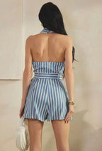 Striped Halter Belted Playsuit