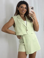 Collared Cap Sleeve Cropped Gold Pendant Skort Co-ord (3 Colours)