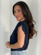 Capped Sleeve Crochet Detail Top (3 Colours)