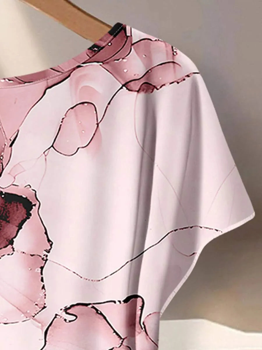 Women's Aqua Blue Summer Casual Vacation Holiday 2 Pieces Set,Abstract Floral Pattern Shirt With Tie Bow & Loose Straight Leg Pants,Vintage Style