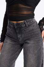 Take It Back Fray Hem Wide Leg Jeans - Black Wash