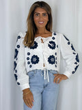 Embroidered Flower Tie Up Top