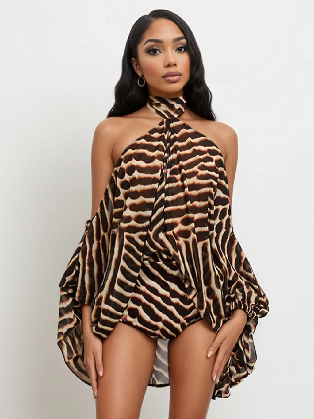 Women's 2-Piece Leopard Print Set, Casual Loose-Fit Long Top & Shorts, Fashionable Daily Wear, Perfect for Travel & Vacation