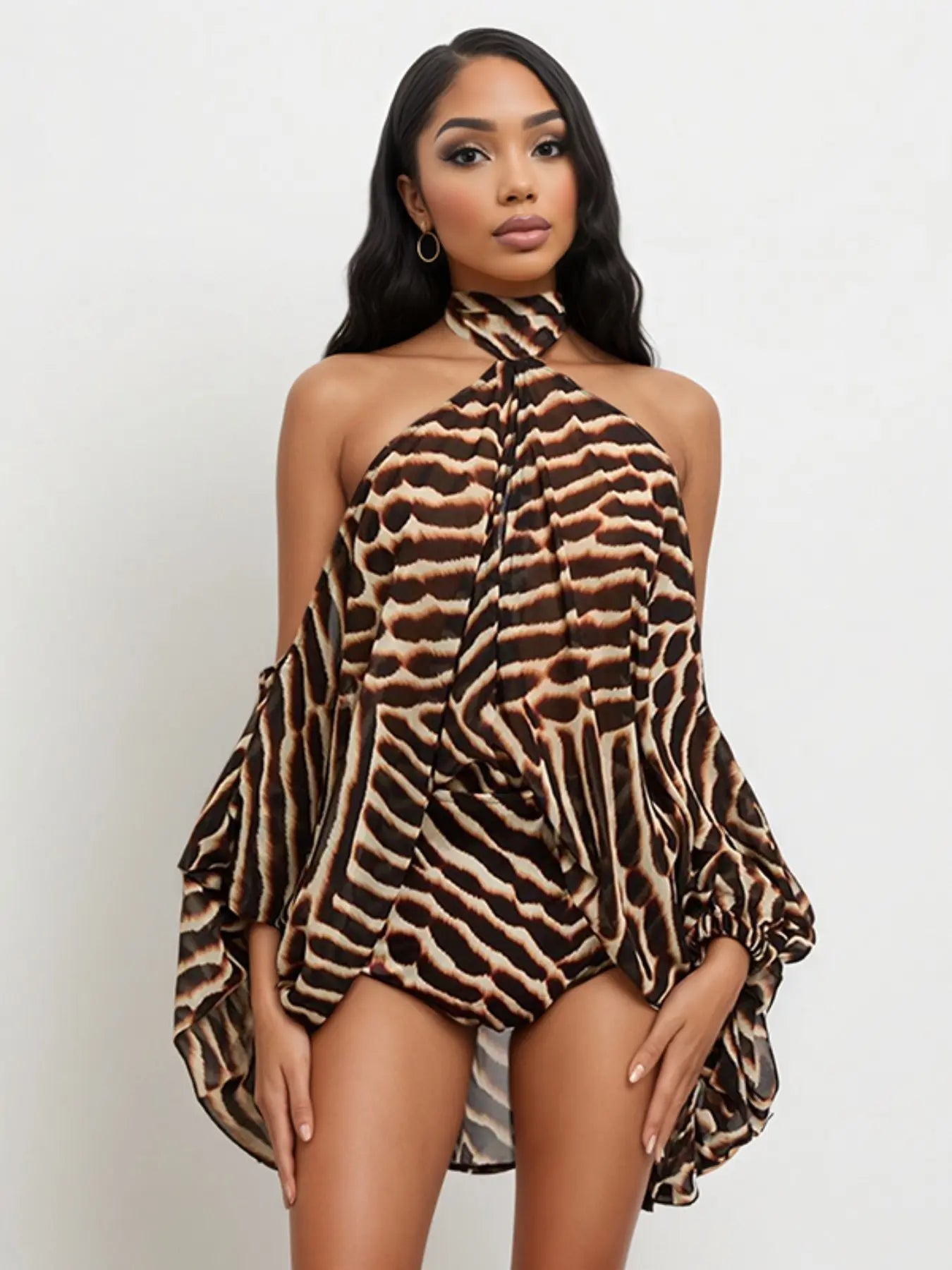 Women's 2-Piece Leopard Print Set, Casual Loose-Fit Long Top & Shorts, Fashionable Daily Wear, Perfect for Travel & Vacation