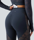 UltraSculptTM High Waisted Tummy Control Contrast Lace Yoga Flare Leggings with Pocket