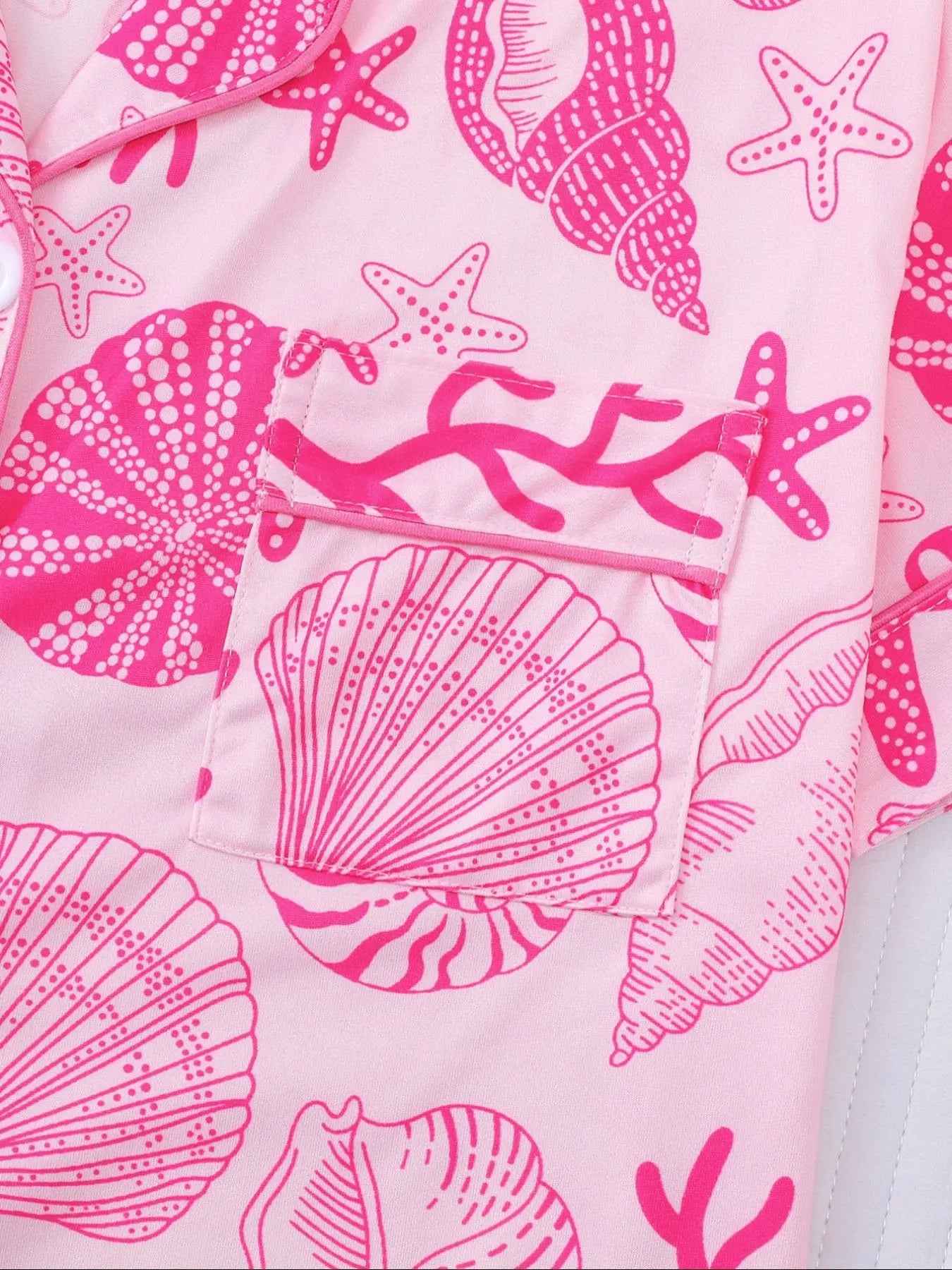Women's All Over Shell Print Short Sleeve Pajama Two-piece Set